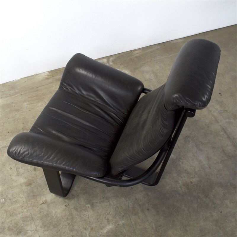 Westnofa easy chair in wood and black leather, Ingmar RELLING - 1970s