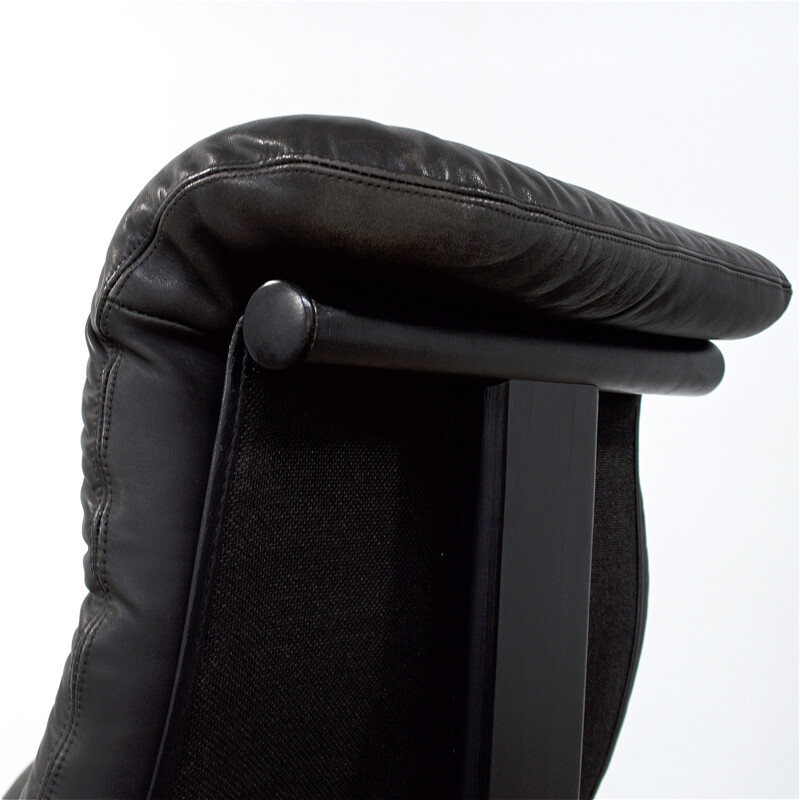 Westnofa easy chair in wood and black leather, Ingmar RELLING - 1970s