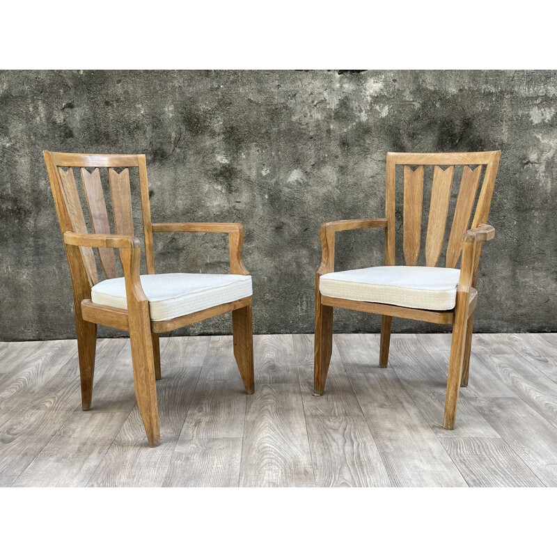 Pair of vintage oak armchairs by Guillerme and Chambron 1960s