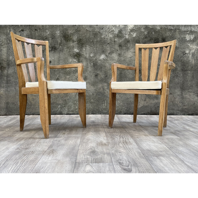 Pair of vintage oak armchairs by Guillerme and Chambron 1960s