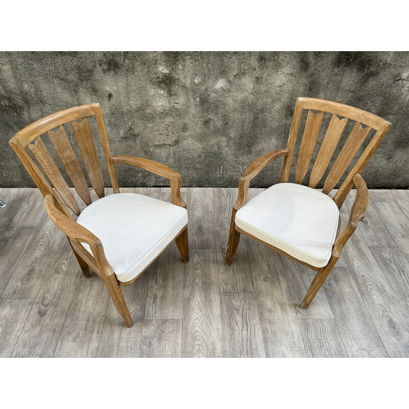 Pair of vintage oak armchairs by Guillerme and Chambron 1960s