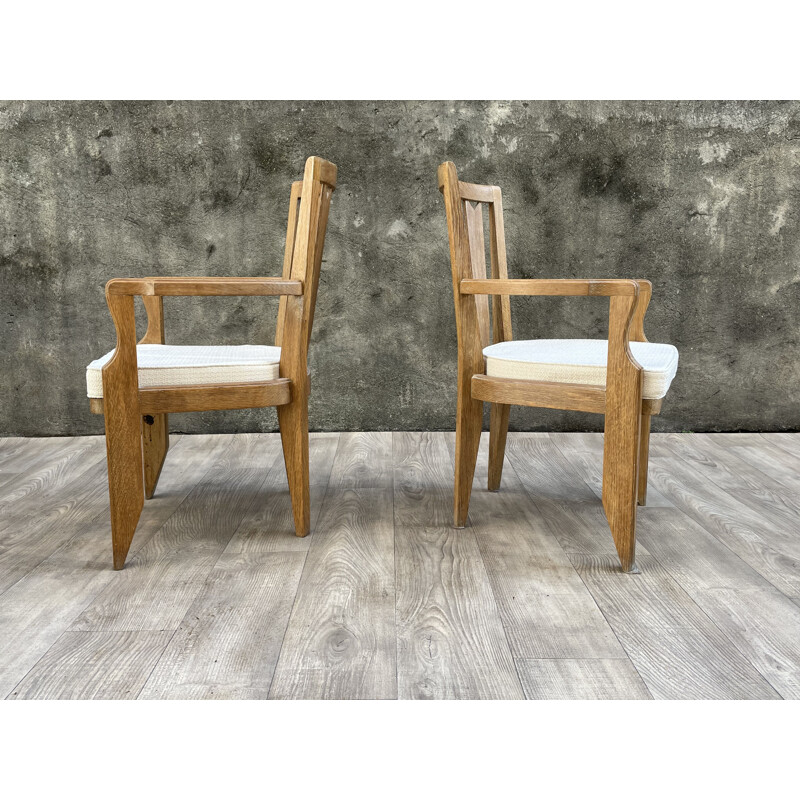 Pair of vintage oak armchairs by Guillerme and Chambron 1960s