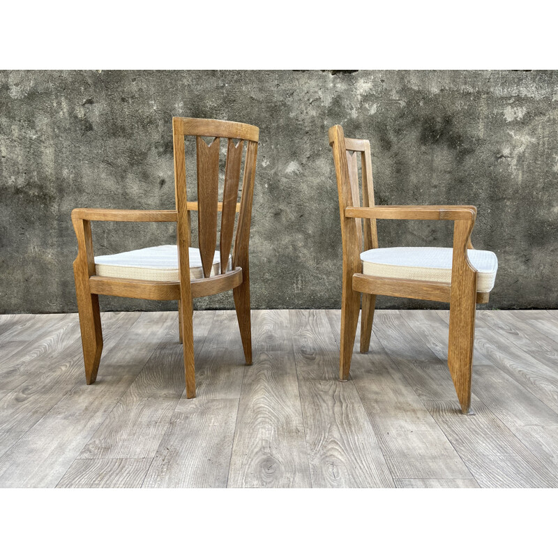 Pair of vintage oak armchairs by Guillerme and Chambron 1960s