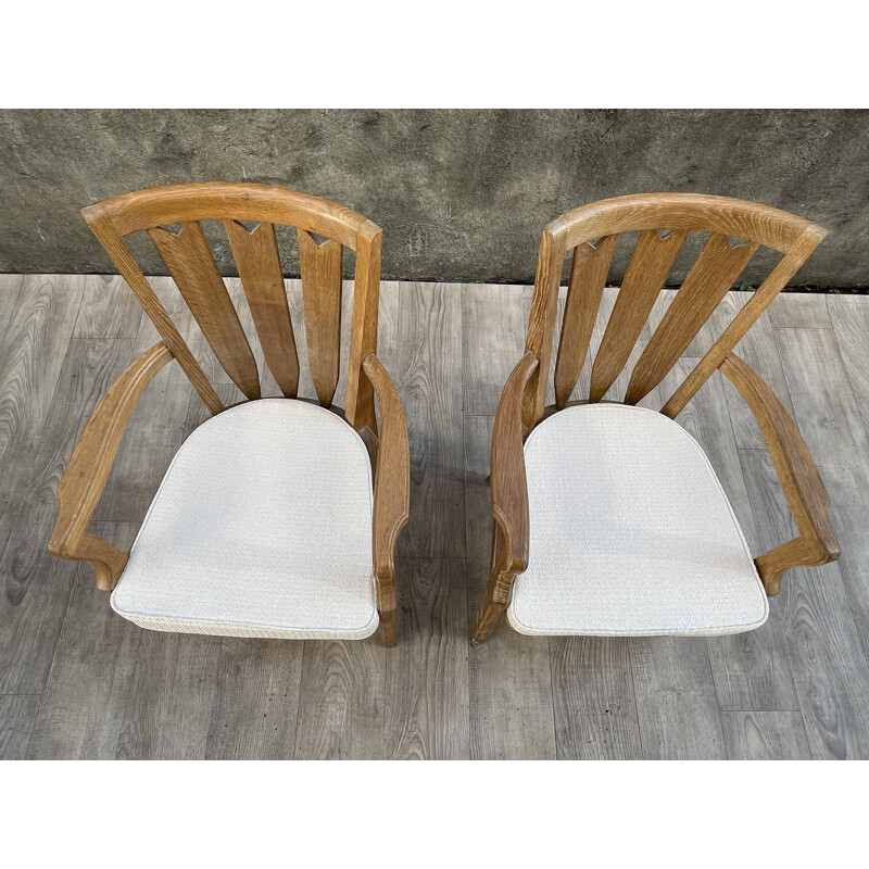 Pair of vintage oak armchairs by Guillerme and Chambron 1960s