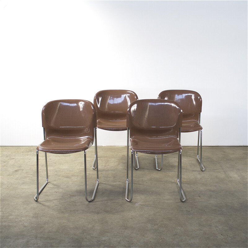 Set of 4 Drabert "Swing" chairs in brown acrylic fiber, Gerd LANGE - 1970s 