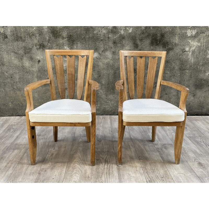 Pair of vintage oak armchairs by Guillerme and Chambron 1960s