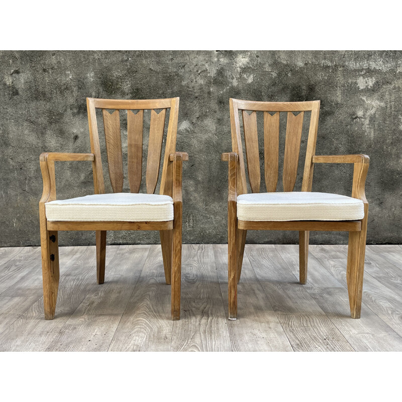 Pair of vintage oak armchairs by Guillerme and Chambron 1960s