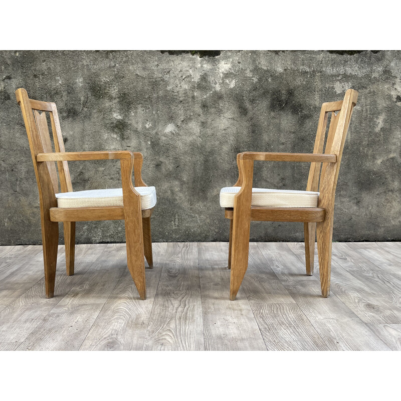 Pair of vintage oak armchairs by Guillerme and Chambron 1960s