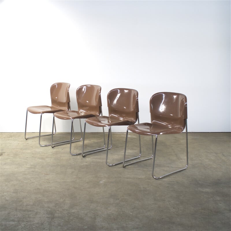 Ensemble de 4 chaises "Swing" Drabert en fibre acrylique brun, Gerd LANGE - 1970 