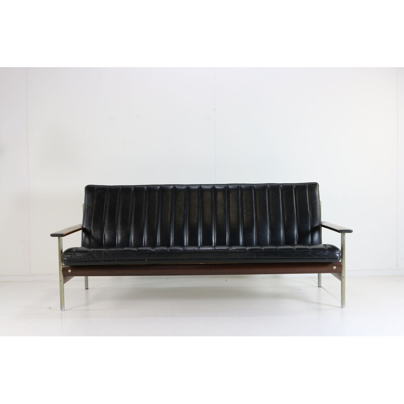 Vintage seatinggroup rosewood in black leather Sven Ivar Dysthe for Dokka Mobler 