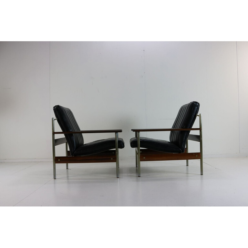 Vintage seatinggroup rosewood in black leather Sven Ivar Dysthe for Dokka Mobler 