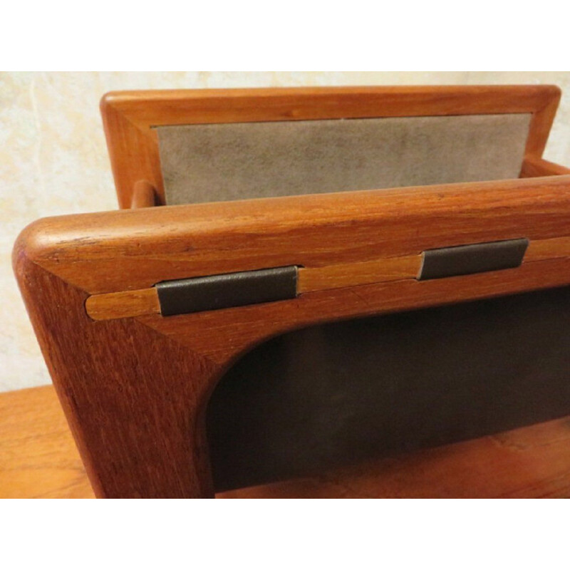 Vintage Teak and Leather Magazine Rack by Aksel Kjersgaard, Suede 1960s