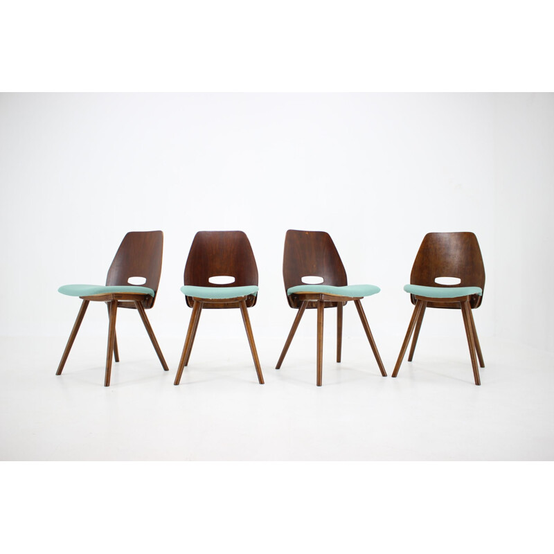 Conjunto de 4 cadeiras de madeira vintage de Frantisek Jirak, Checoslováquia 1960