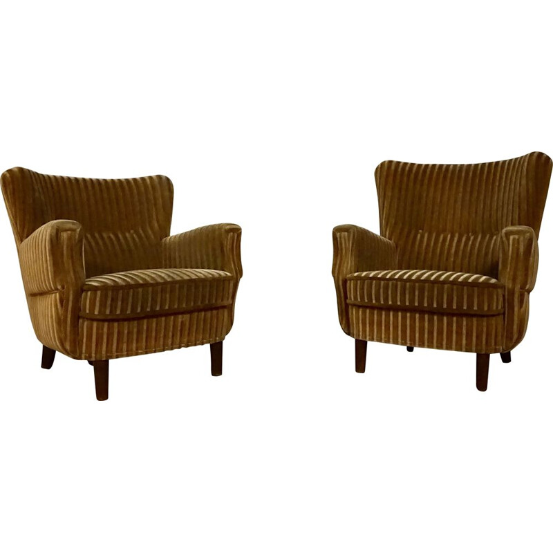 Pair of vintage Wingback easychairs by cabinetmaker danish 1940s