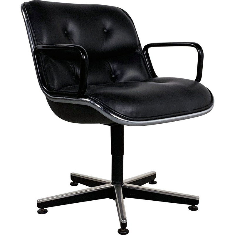 Vintage Black Leather office chair by Charles Pollock for Knoll 1970s