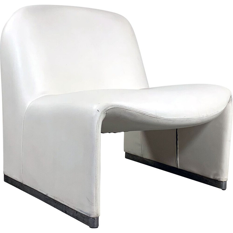 Vintage White Leather Alky Lounge Chair by Giancarlo Piretti for Castelli 1970s