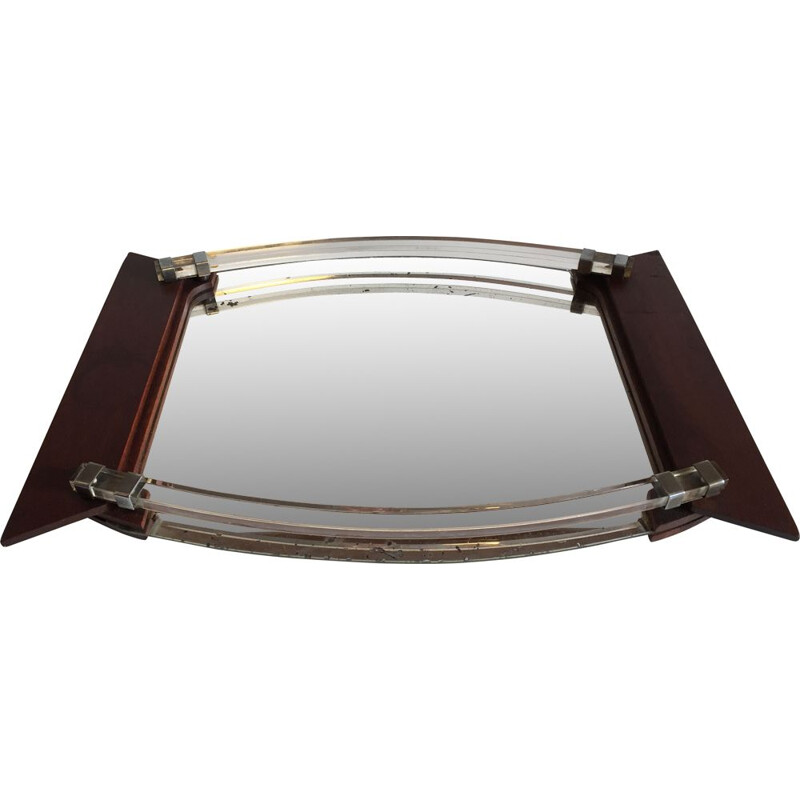 Vintage tray in mirror and art deco wood