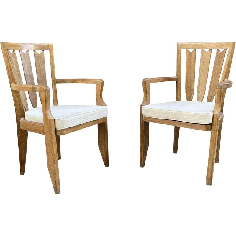 Pair of vintage oak armchairs by Guillerme and Chambron 1960s