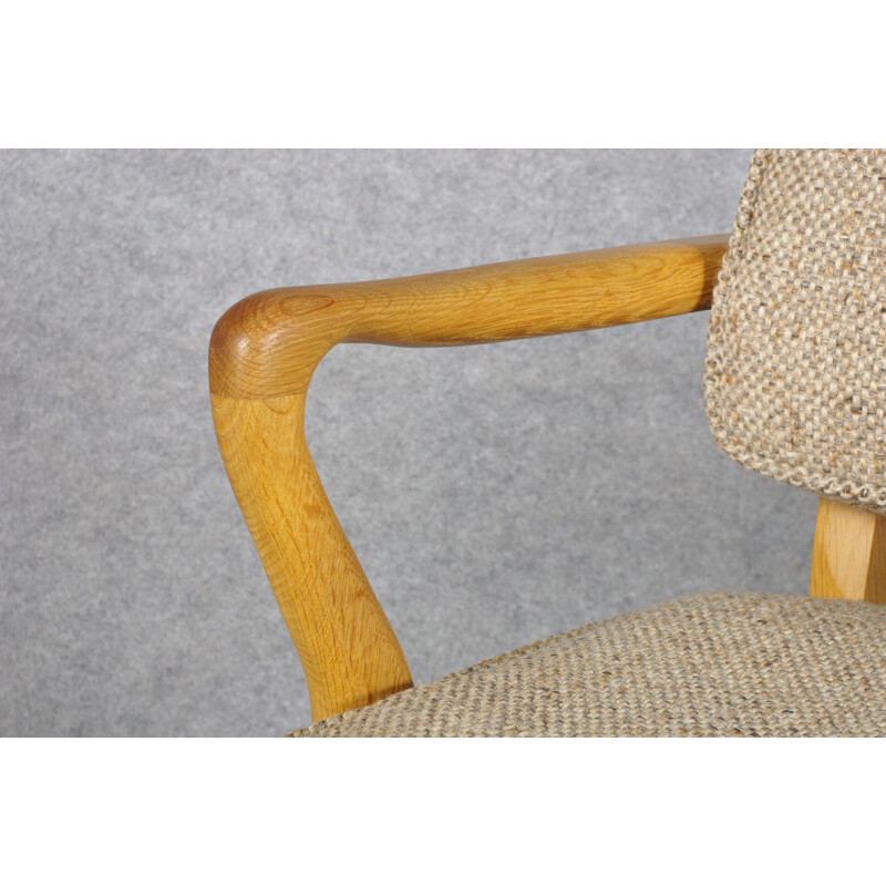 Paire de fauteuils Bridge en chêne et tissu, GUILLERME et CHAMBRON - 1970 