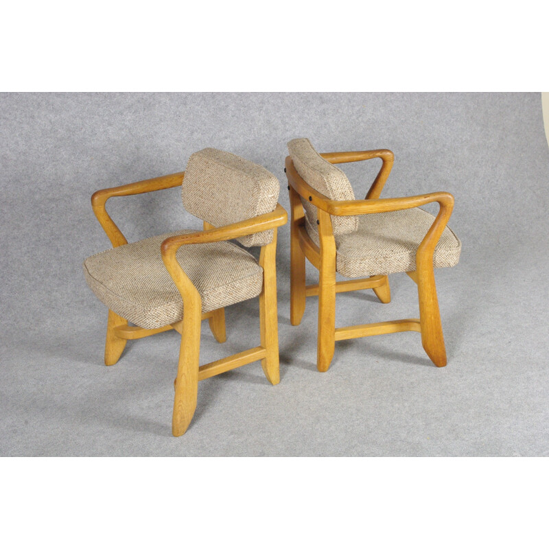 Pair of Bridge armchairs in oakwood and beige fabric - 1970s