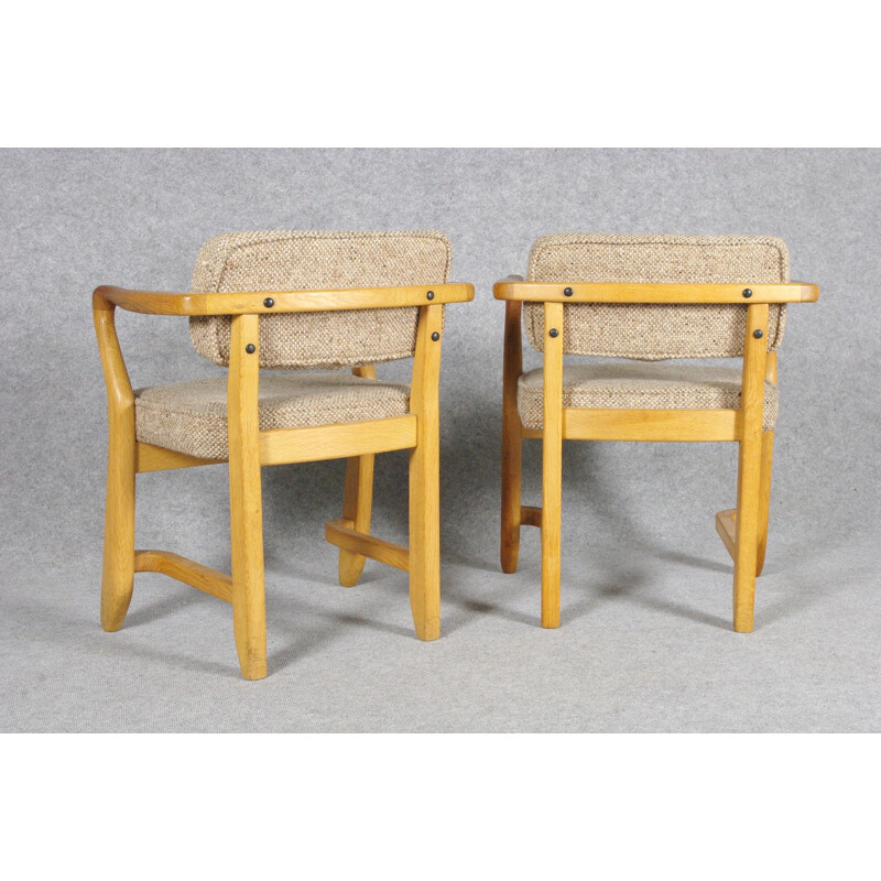 Pair of Bridge armchairs in oakwood and beige fabric - 1970s
