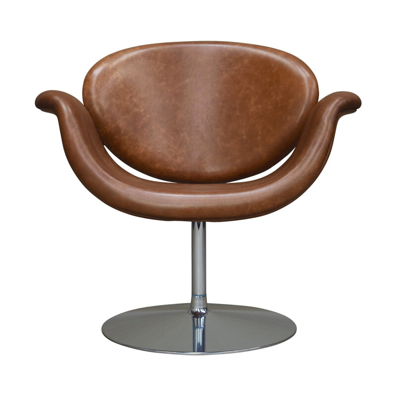 Vintage F594 en tulip swivel Midi chair in leather by Pierre Paulin, Netherlands 1960s