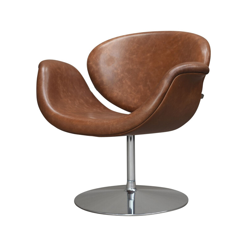 Vintage F594 en tulip swivel Midi chair in leather by Pierre Paulin, Netherlands 1960s