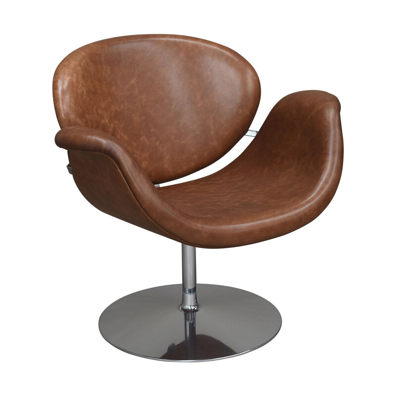 Vintage F594 en tulip swivel Midi chair in leather by Pierre Paulin, Netherlands 1960s