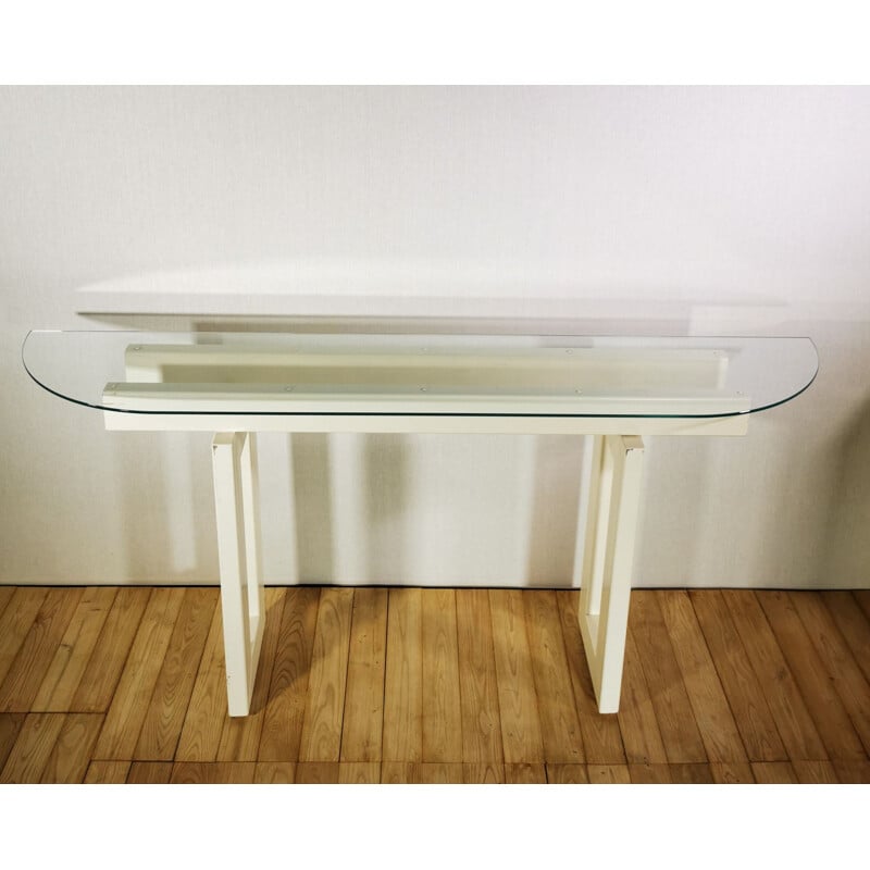 Large vintage console in white painted metal 1980s