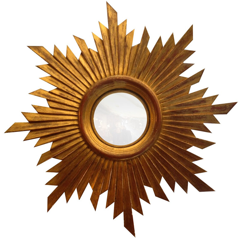 Weathered wooden sun mirror - 50s