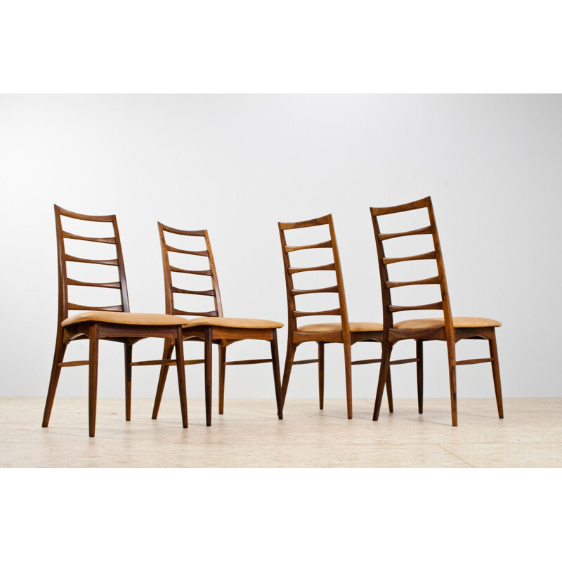 Lot de 4 chaises vintage Niels Kofoed en palissandre et cuir brun 1960