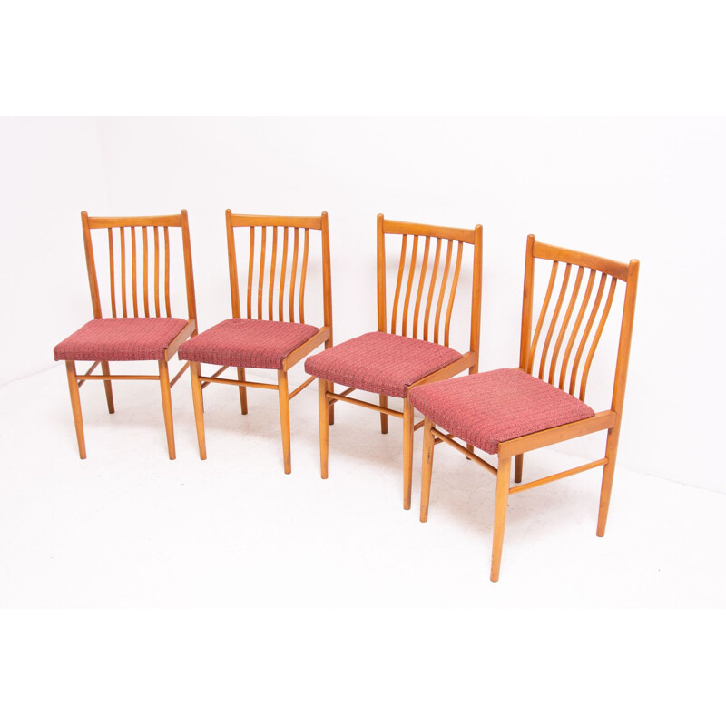 Set of 4 vintage beechwood chairs, Czechoslovakia 1960