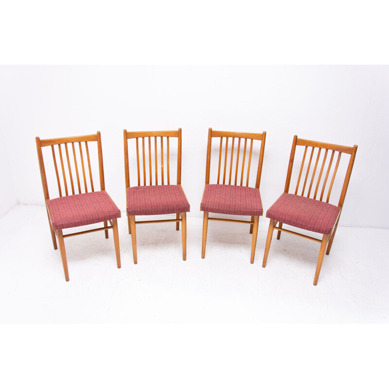 Set of 4 vintage beechwood chairs, Czechoslovakia 1960