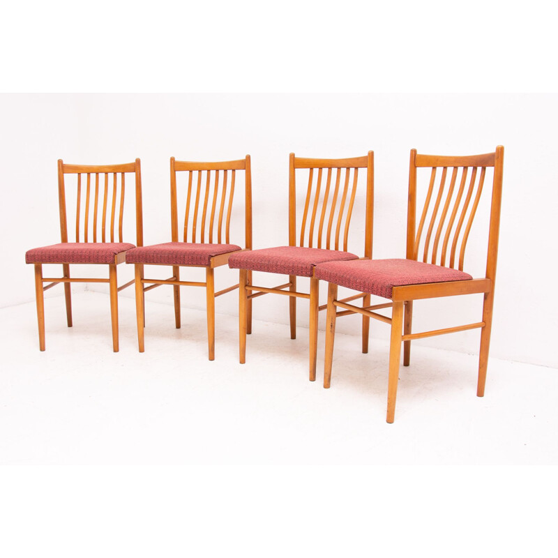 Set of 4 vintage beechwood chairs, Czechoslovakia 1960