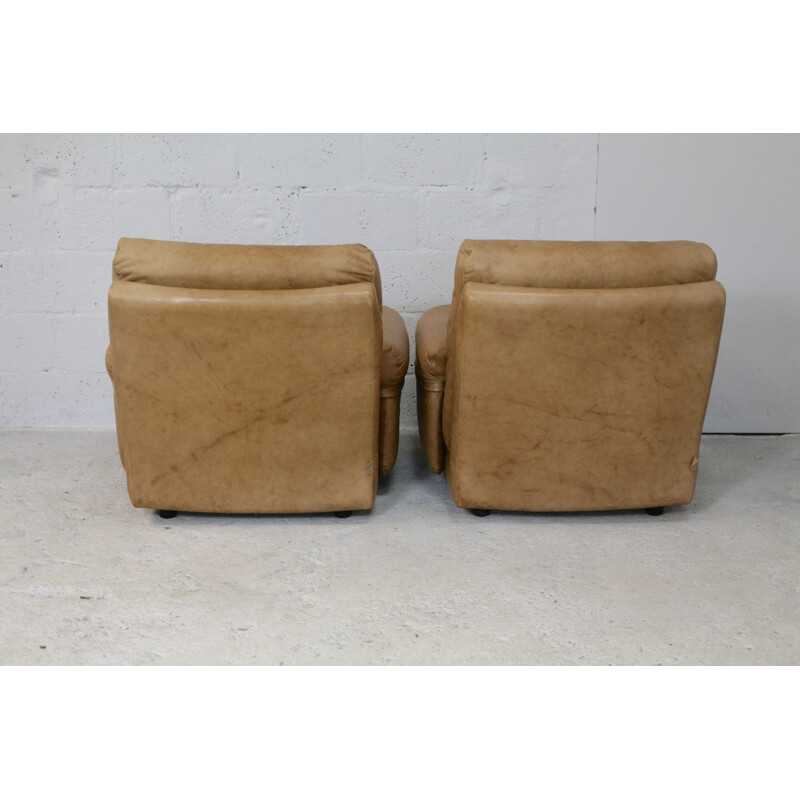 Pair of vintage leather armchairs by Michel Ducaroy Albany Roset 1970s