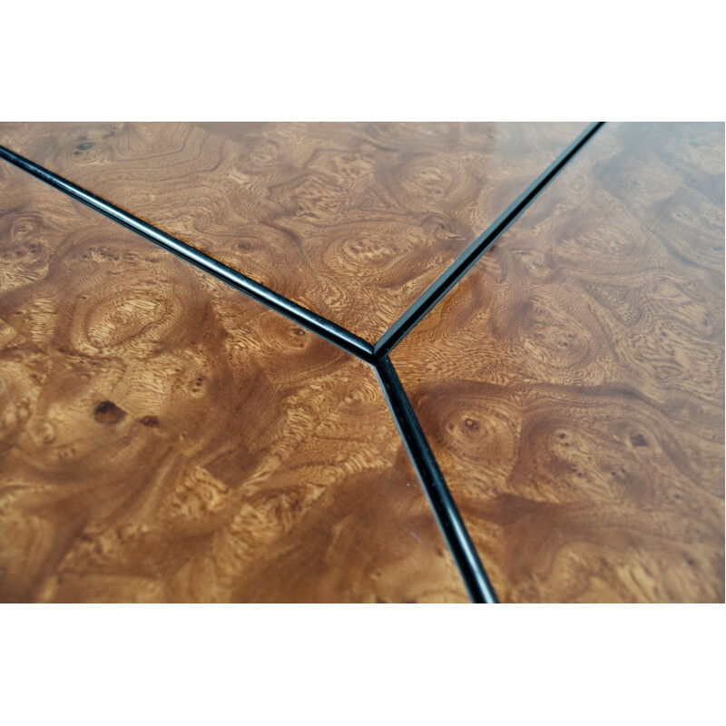 Table basse vintage loupe d'orme en bois laqué noir par Paul MIchel 1970