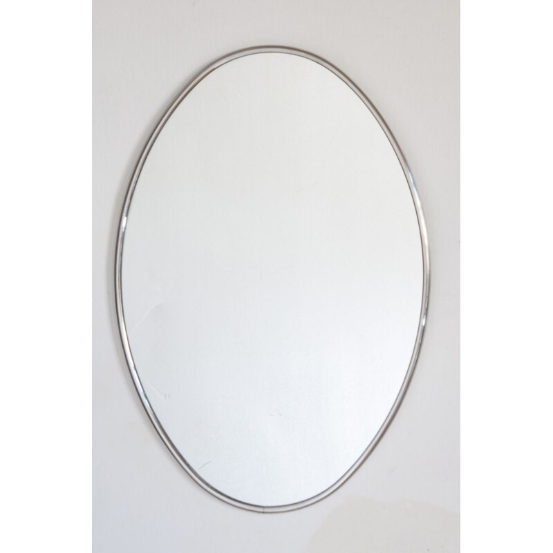 Vintage oval mirror Chromed metal frame Spain 1970