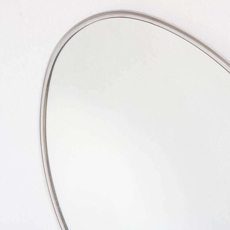 Vintage oval mirror Chromed metal frame Spain 1970