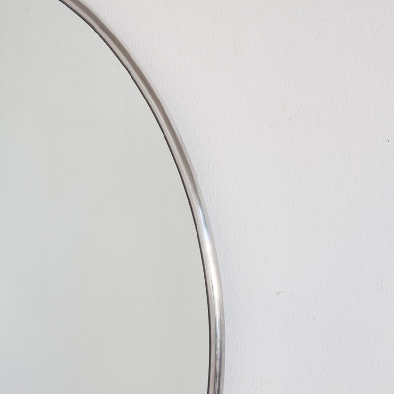 Vintage oval mirror Chromed metal frame Spain 1970