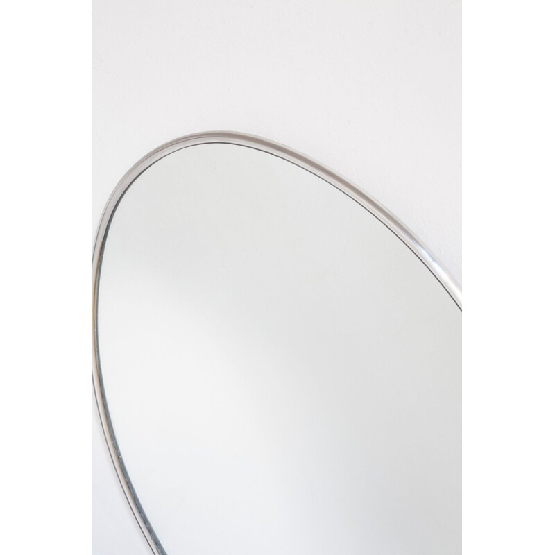 Vintage oval mirror Chromed metal frame Spain 1970