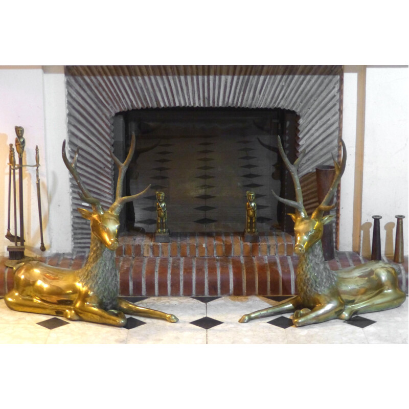 Pair of vintage brass deer, 1950