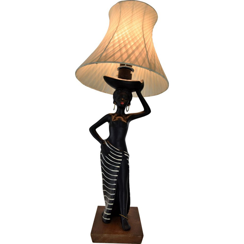 Lampe de table vintage en céramique noire pour femme de Barsony 1950s