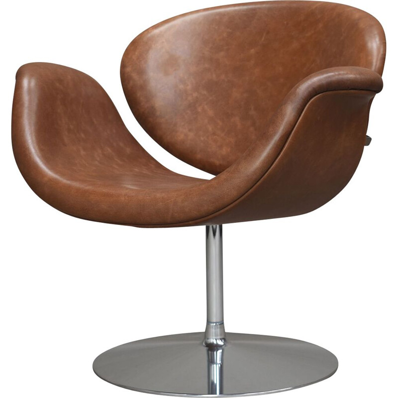 Vintage F594 en tulip swivel Midi chair in leather by Pierre Paulin, Netherlands 1960s