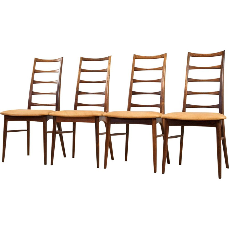 Set of 4 vintage Niels Kofoed dining chairs in rosewood an brown leather 1960s