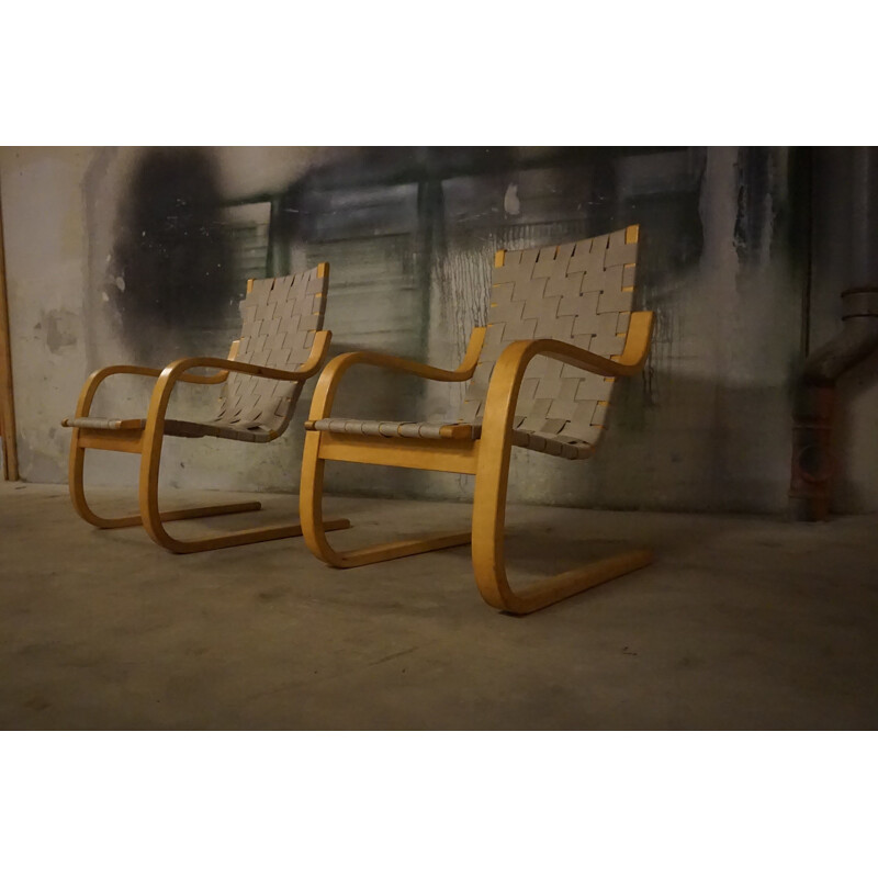 Pair of vintage Model 406 Armchairs by Alvar Aalto for Artek, 1960s