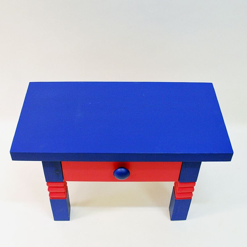 Vintage pink and blue pine side table by Erik Höglund Sweden 1960