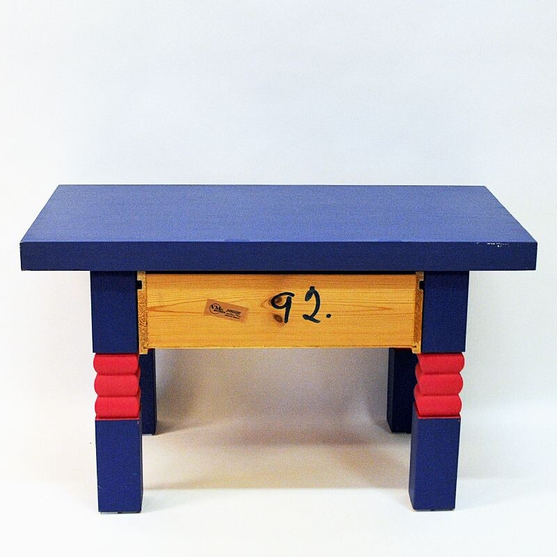 Vintage pink and blue pine side table by Erik Höglund Sweden 1960