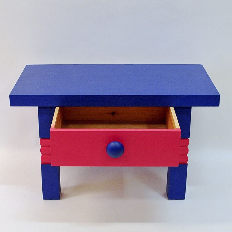 Vintage pink and blue pine side table by Erik Höglund Sweden 1960