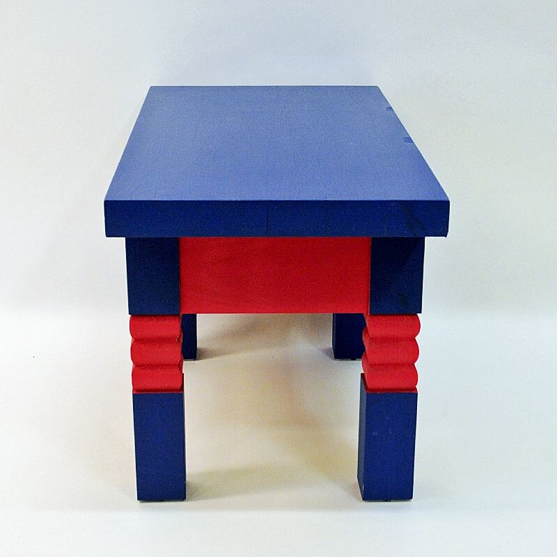 Vintage pink and blue pine side table by Erik Höglund Sweden 1960