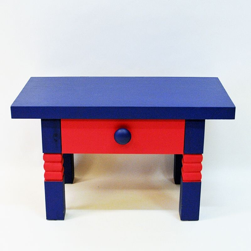 Vintage pink and blue pine side table by Erik Höglund Sweden 1960